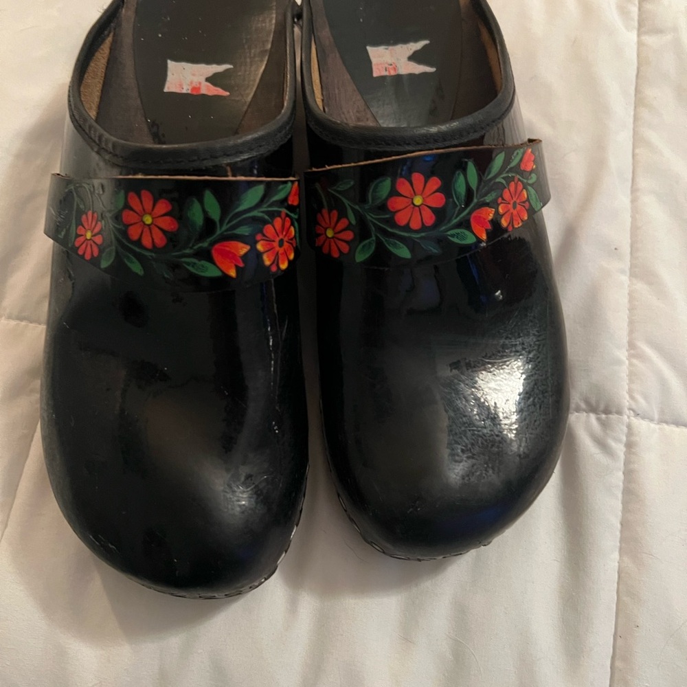 Black Clogs with Floral Design